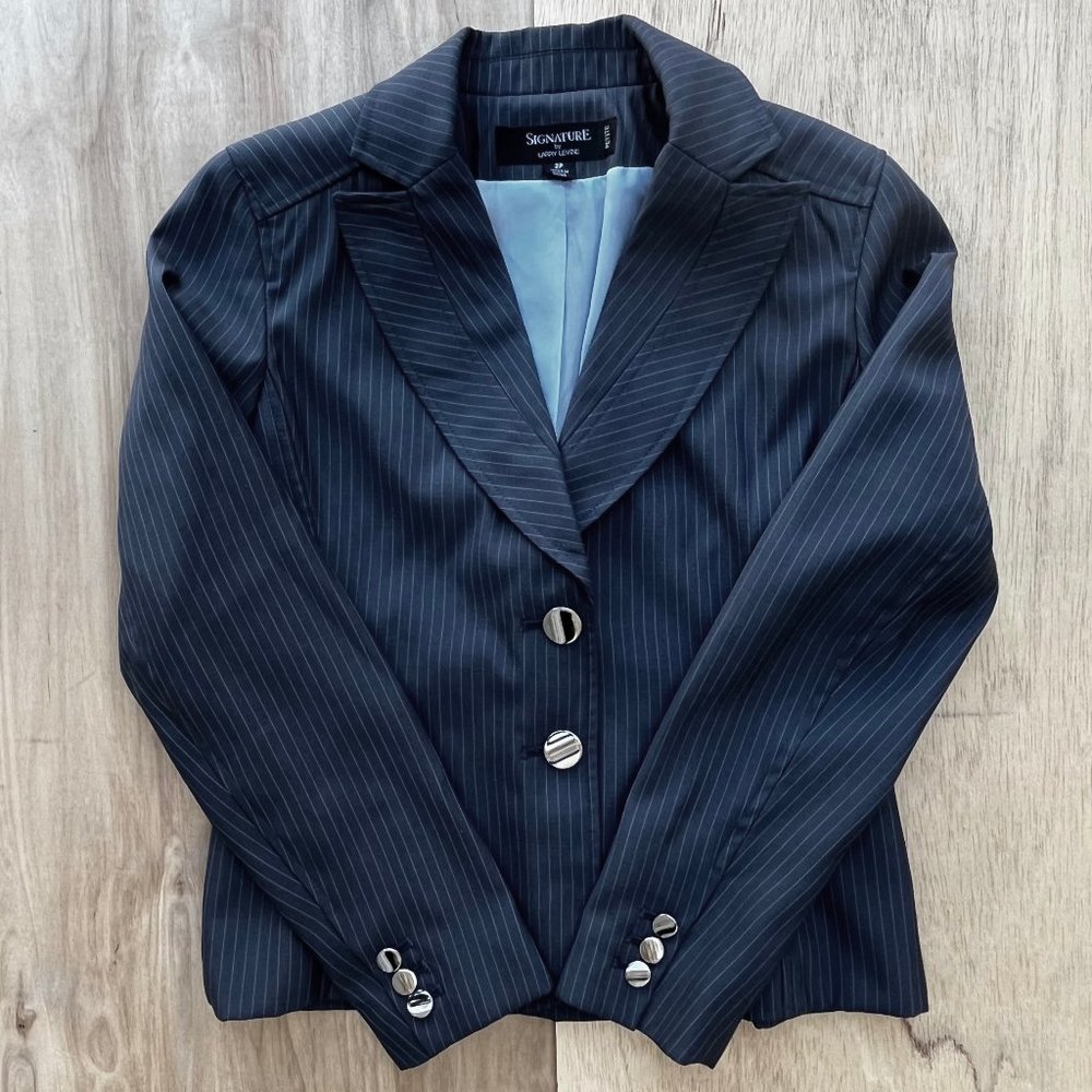 SIGNATURE BY LARRY LEVINE Women’s Gray Blue Long Sleeve Lined Blazer Jacket 2P